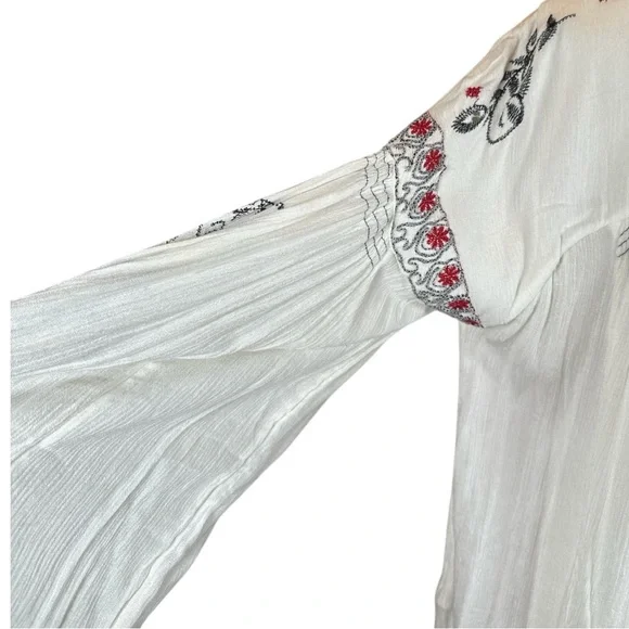 Free People White Blouse with Black and Red Embroidery - Picture 4 of 8
